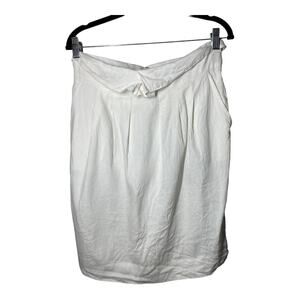 BCBGMaxazria Linen Blend Skirt White 12 Pockets Tie Belt Knee Length